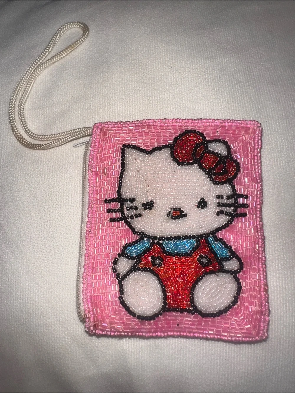Hello Kitty Pink Beaded Wrislet Pouch with Red and Blue Accents